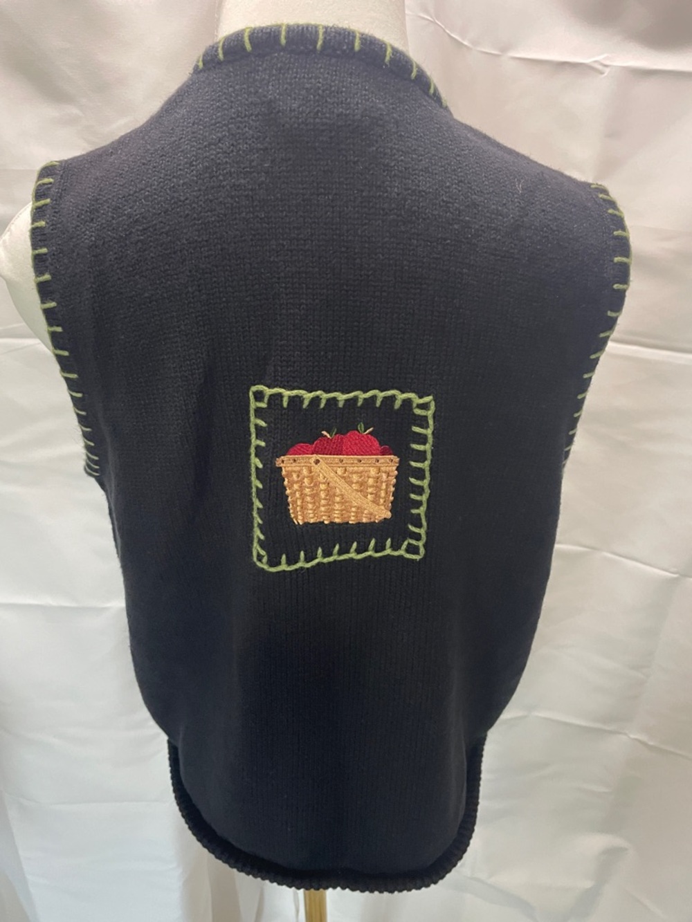 Bear & Apple Appliqué Knit Vest - Black with Red Accents - Picture 6 of 10